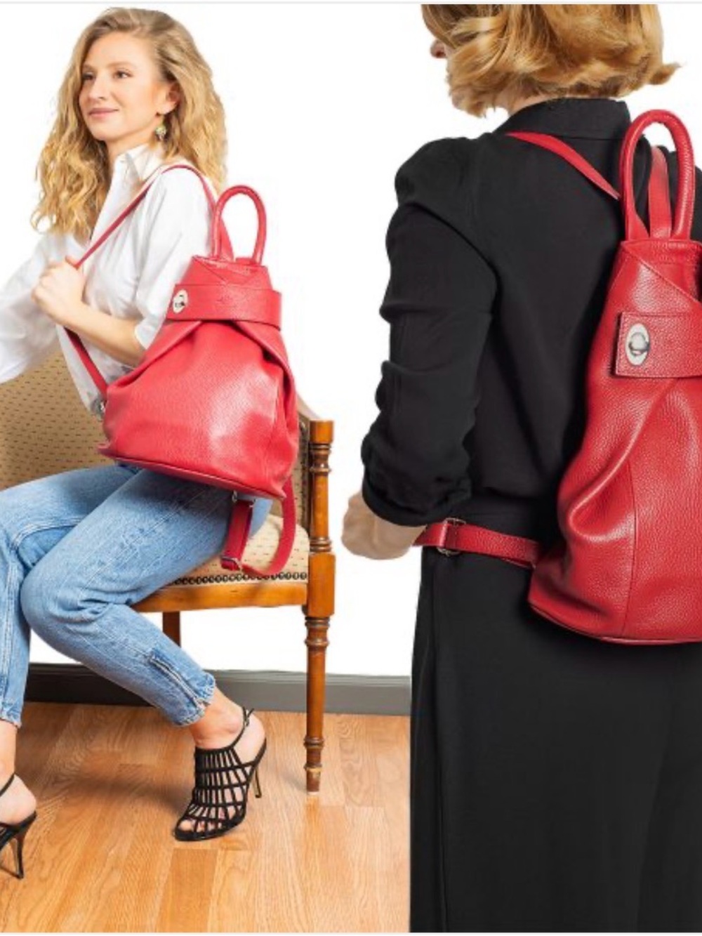 Red Leather Tote Backpack
